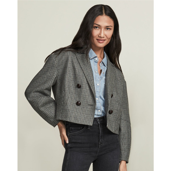 Veronica Beard Sybille Crop Double Breasted Blazer in Houndstooth - Picture 2 of 11